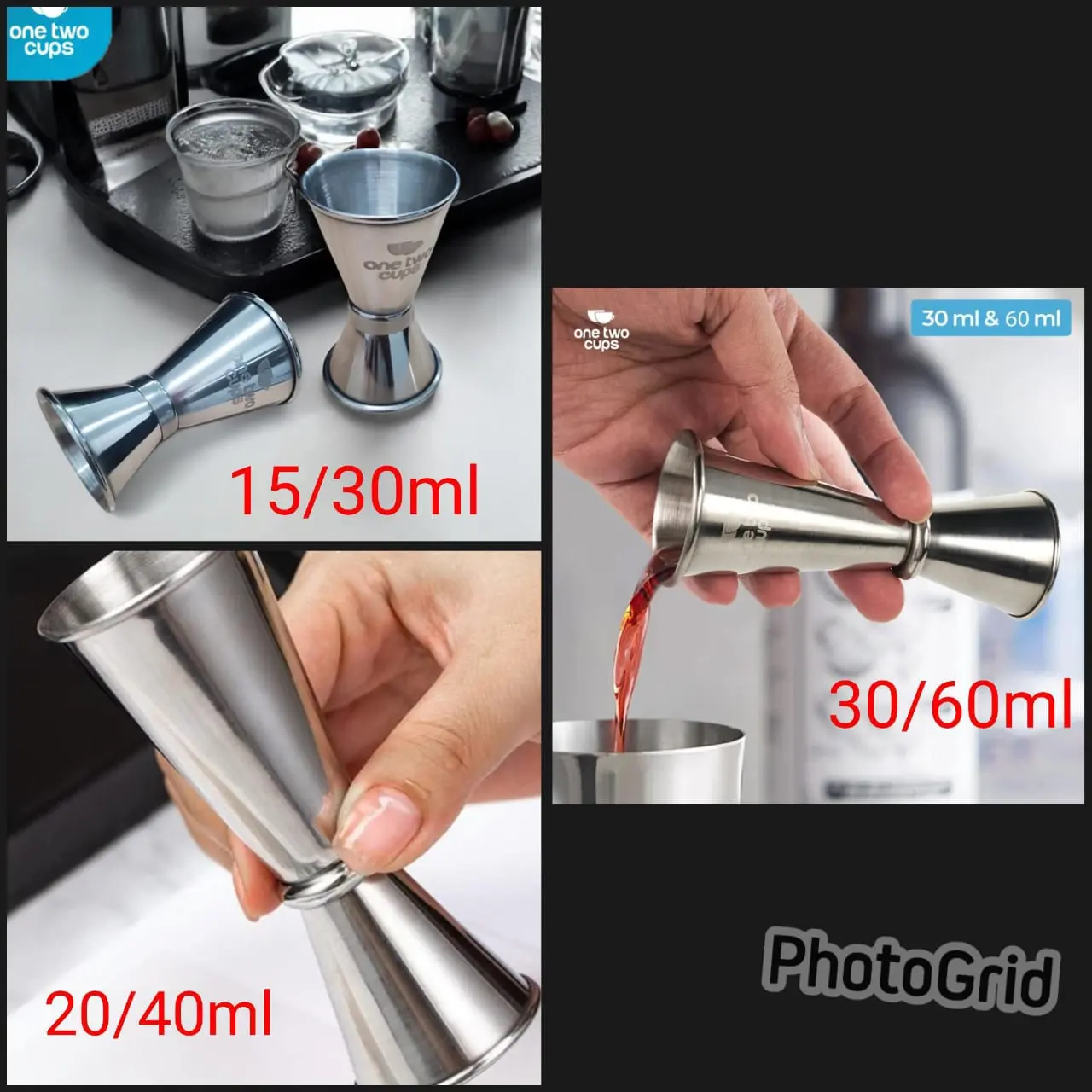 Jigger Stainless Steel / Gelas Ukur Takar Takaran / Measuring Cup Glass / Jigger Bartender Cocktail Double Side Shot / Ukuran 15 30ml dan 20 40ml dan 30 60ml