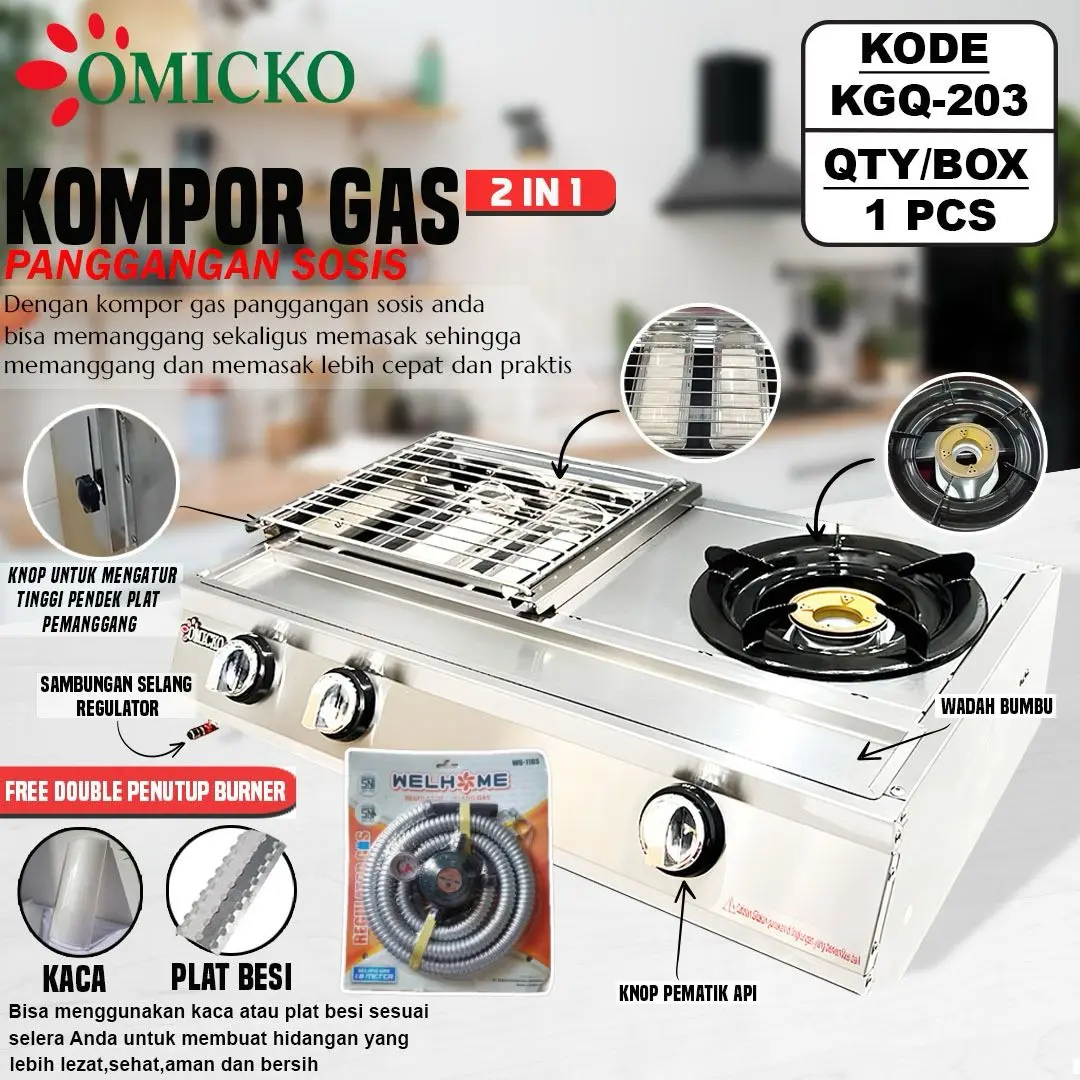KOMPOR GAS Omicko kompor Gas 2 in 1 Panggangan Sekaligus Ada Kompor 1 Tungku