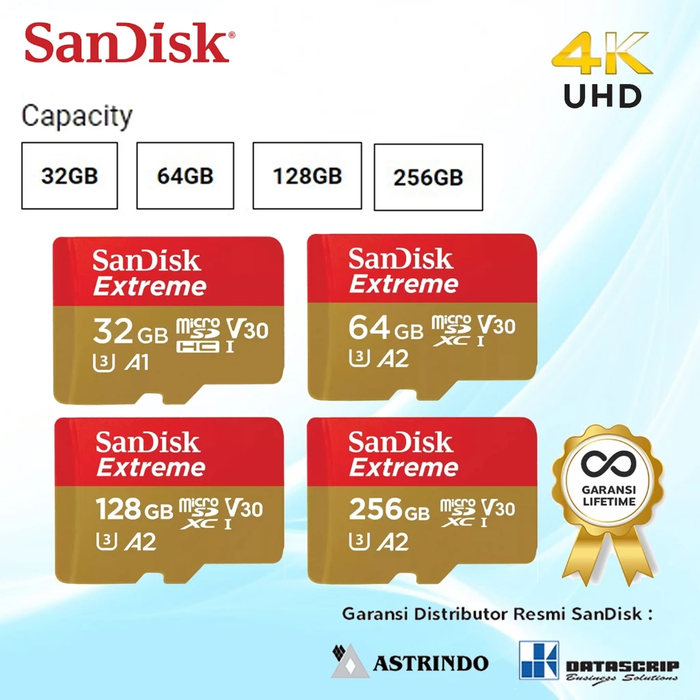 Gambar MICRO SD 128GB CL10 190MBPS EXTREME SANDISK ORIGINAL 100%GARANSI RESMI - 32GB 100MBPS dari Doran Wearable Official Store Kota Administrasi Jakarta Pusat Tokopedia