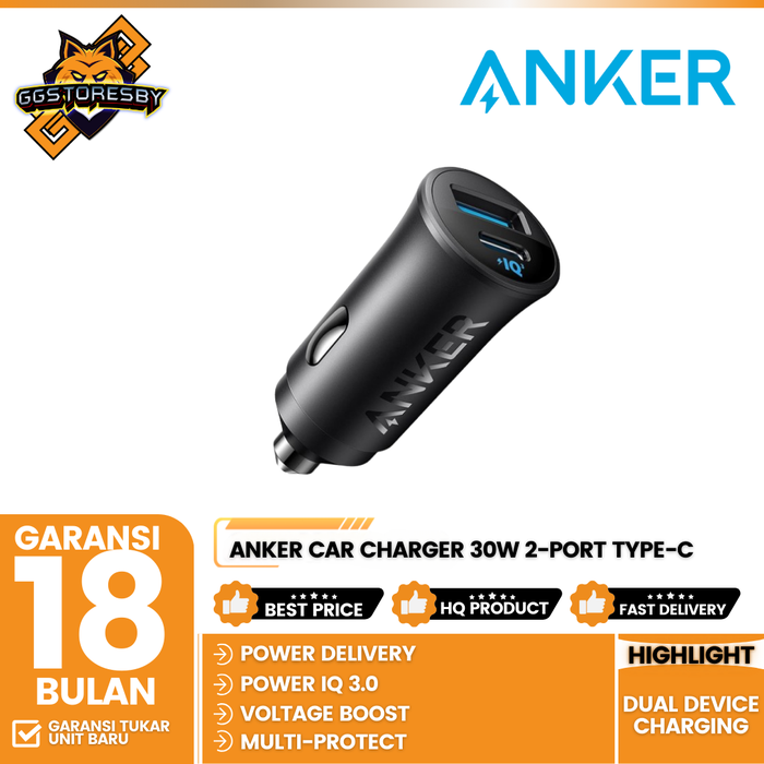 Gambar Anker Car Charger, 30W 2-Port Type-C Adapter PIQ 3.0 - A2741 dari GGSTORESBY Kota Surabaya Tokopedia