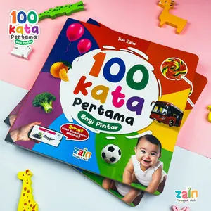 Buku Anak : 100 Kata Pertama Bayi Pintar | Buku Besar Hardcover | Bonus Video | Zain