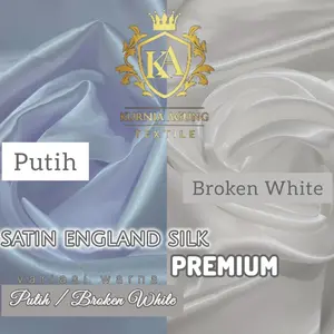 (½ meter) Kain Satin Silk England Kahatex Premium Kilap Glossy warna Putih Classic White Gading Broken White Lebar 150cm