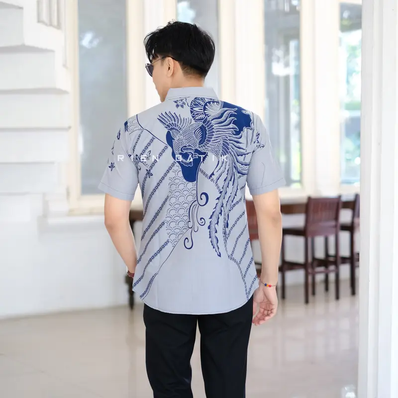 Kemeja batik SLIMFIT pria warna BIRU NAVY lengan pendek bahan katun lapis furing premium motif JACOB 5
