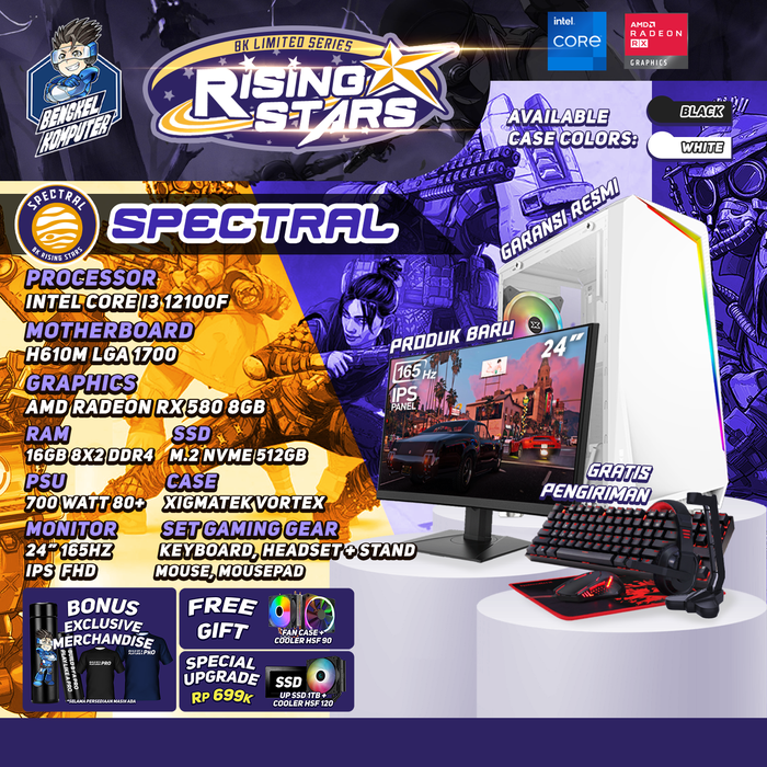 Gambar RISING STAR SERIES PC SPECTRAL | INTEL CORE i3-12100F | AMD RADEON RX 580 8GB | PC GAMING FULLSET dari bengkelkomputerptk Kota Pontianak Tokopedia