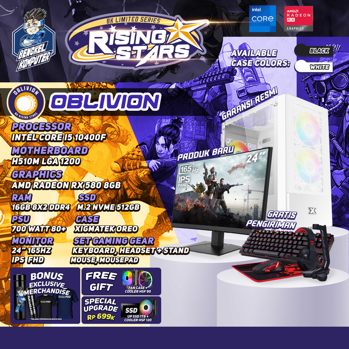 Gambar RISING STAR SERIES PC OBLIVION | INTEL CORE i5-10400F | AMD RADEON RX 580 8GB | PC GAMING FULLSET dari bengkelkomputerptk Kota Pontianak Tokopedia