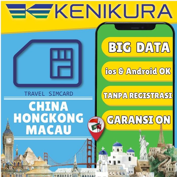 Gambar SIM Card China Hong Kong Macau Kuota Data Besar | Cina HK Macao SimCard Internet Travel | Kenikura - 3 Days, 1GB dari Kenikura Tour Kota Tangerang Selatan Tokopedia