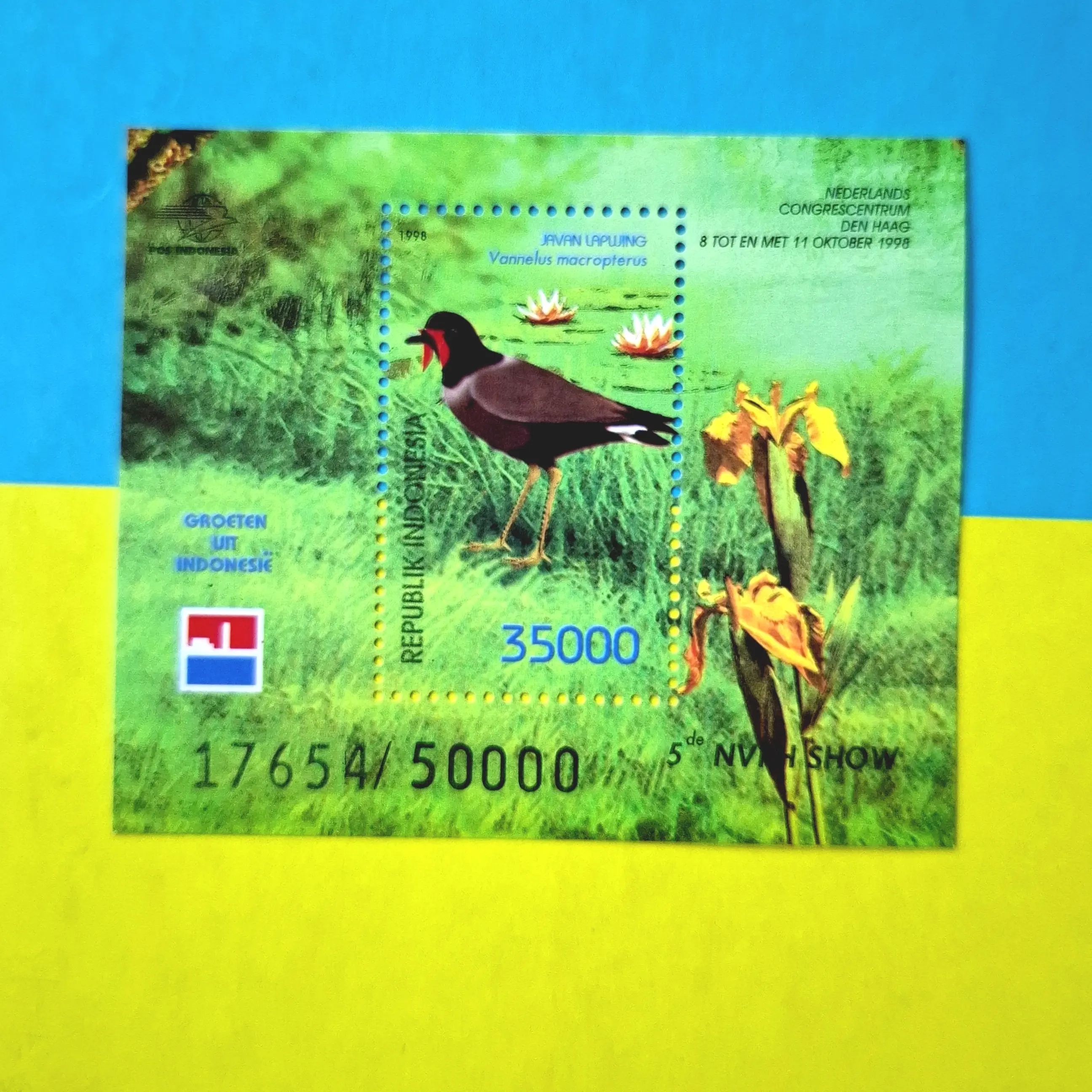 Prangko INDONESIA. SS 161. Bergambar Burung. 5th NVPH SHOW • Nederlands Congrescentrum Oktober 1998. Nominal tinggi