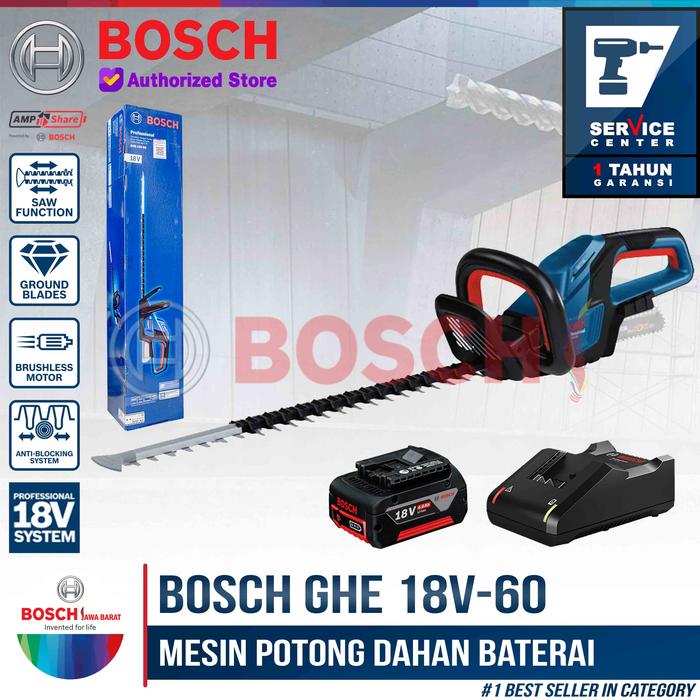 Gambar Bosch Cordless Hedge Trimmer GHE 18V-60 Mesin Potong Dahan Baterai 18 V SET 4 AH dari Bosch Tools Authorized BTS Kota Bogor Tokopedia