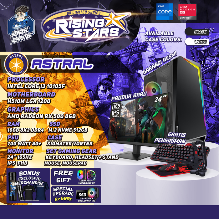 Gambar RISING STAR SERIES PC ASTRAL | INTEL CORE i3-10105F | AMD RADEON RX 580 8GB | PC GAMING FULLSET dari bengkelkomputerptk Kota Pontianak Tokopedia
