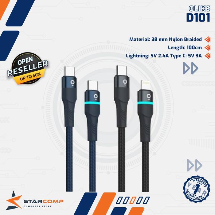 Gambar Olike D101 Kabel Data LED C to C to lightning Fast Charging 3A D101CC D101CL - C to C dari Starcomp Solo Kota Surakarta Tokopedia