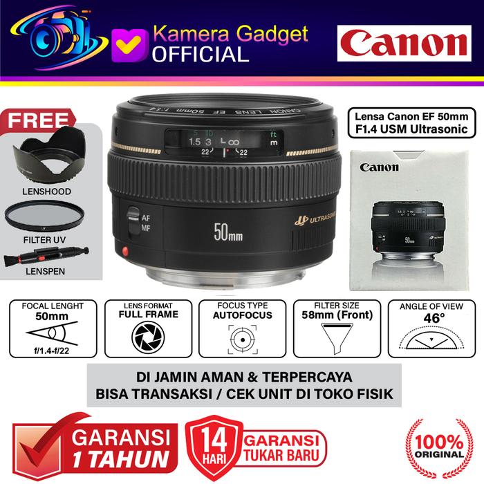 Gambar Canon EF 50mm f1.4 USM Ultrasonic Motor Lens / Lensa Canon EF 50 mm f/1.4 USM dari Kamera Gadget Official Kota Administrasi Jakarta Pusat Tokopedia