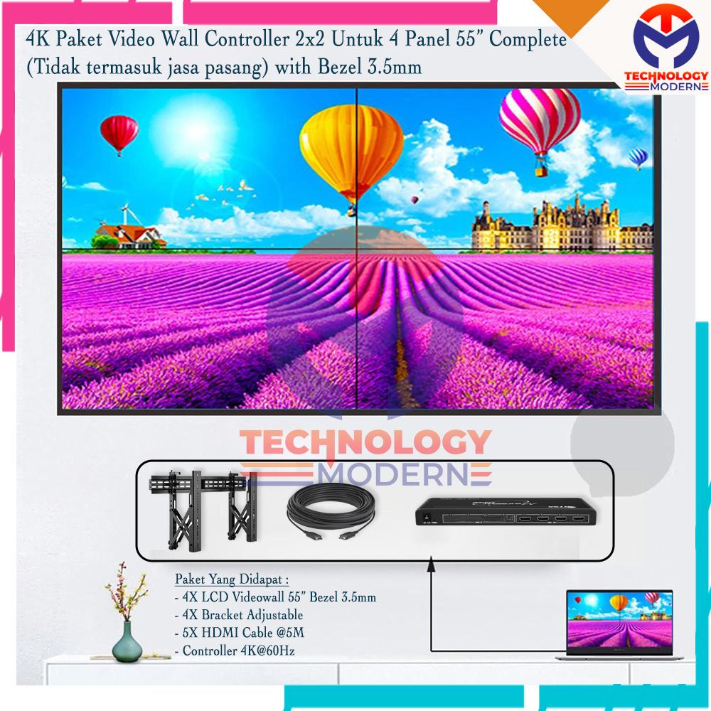 4K Paket Panel Video Wall 55 Inch Mode 2x2 Untuk 4 LCD With Bezel 3.5mm (Paket Complete)