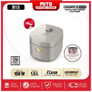MITO R15 Digital Rice Cooker 1.5 Liter Low Sugar dengan 8 Menu Preset, Inner Pot Anti Lengket dan Tahan Baret, Daya Rendah 150W