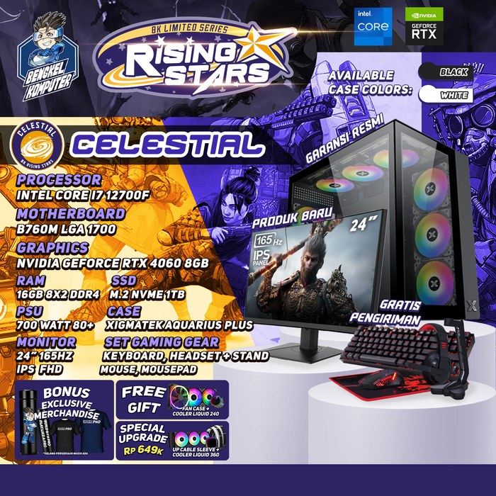 Gambar RISING STAR SERIES PC CELESTIAL | INTEL CORE i7-12700F | NVIDIA RTX 4060 8GB | PC GAMING FULLSET dari bengkelkomputerptk Kota Pontianak Tokopedia