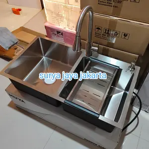Paket Komplit Kitchen sink 8245 Stainless paket kran tarik/ BCP 82 cm