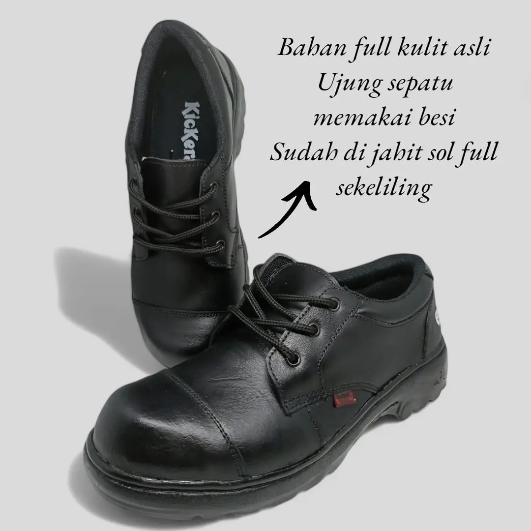 SEPATU SAFETY BAHAN KULIT UJUNG BESI DI JAHIT SOL SEKELILING