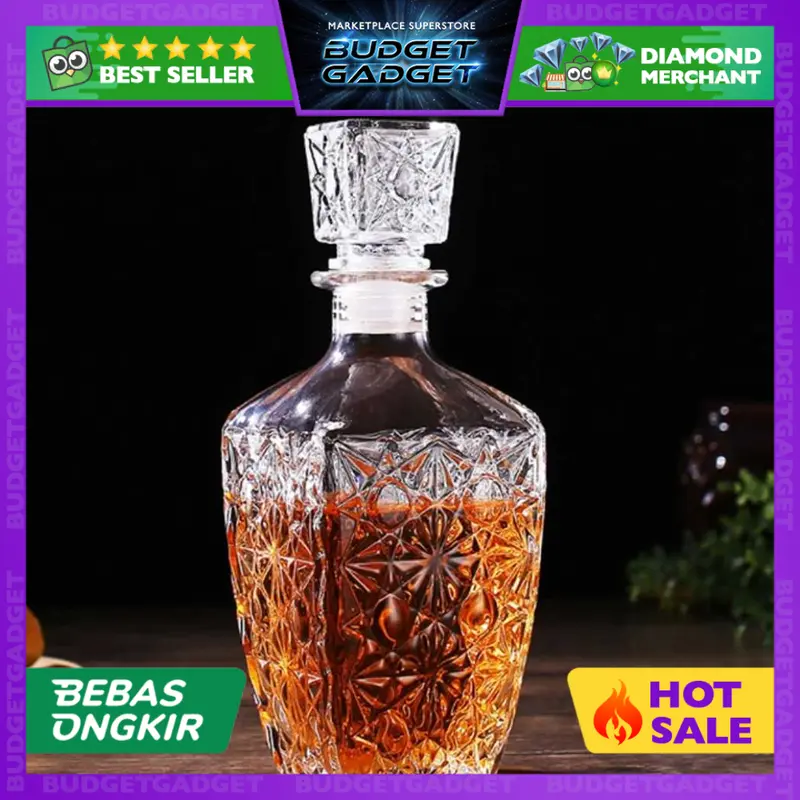 Pitcher Jug Minuman Decanter Glass Bottle Liquor Luxury Diamond 750ml - C04 0