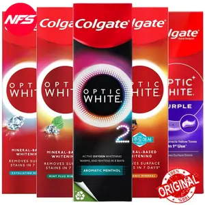COLGATE Optic White Toothpaste 100 gr-Mineral Exfoliating/Mint Plus/Volcanic/Purple/O2 85 gr Aromatic Menthol/Peach Osmanthus-Pasta Gigi Pemutih/Whitening