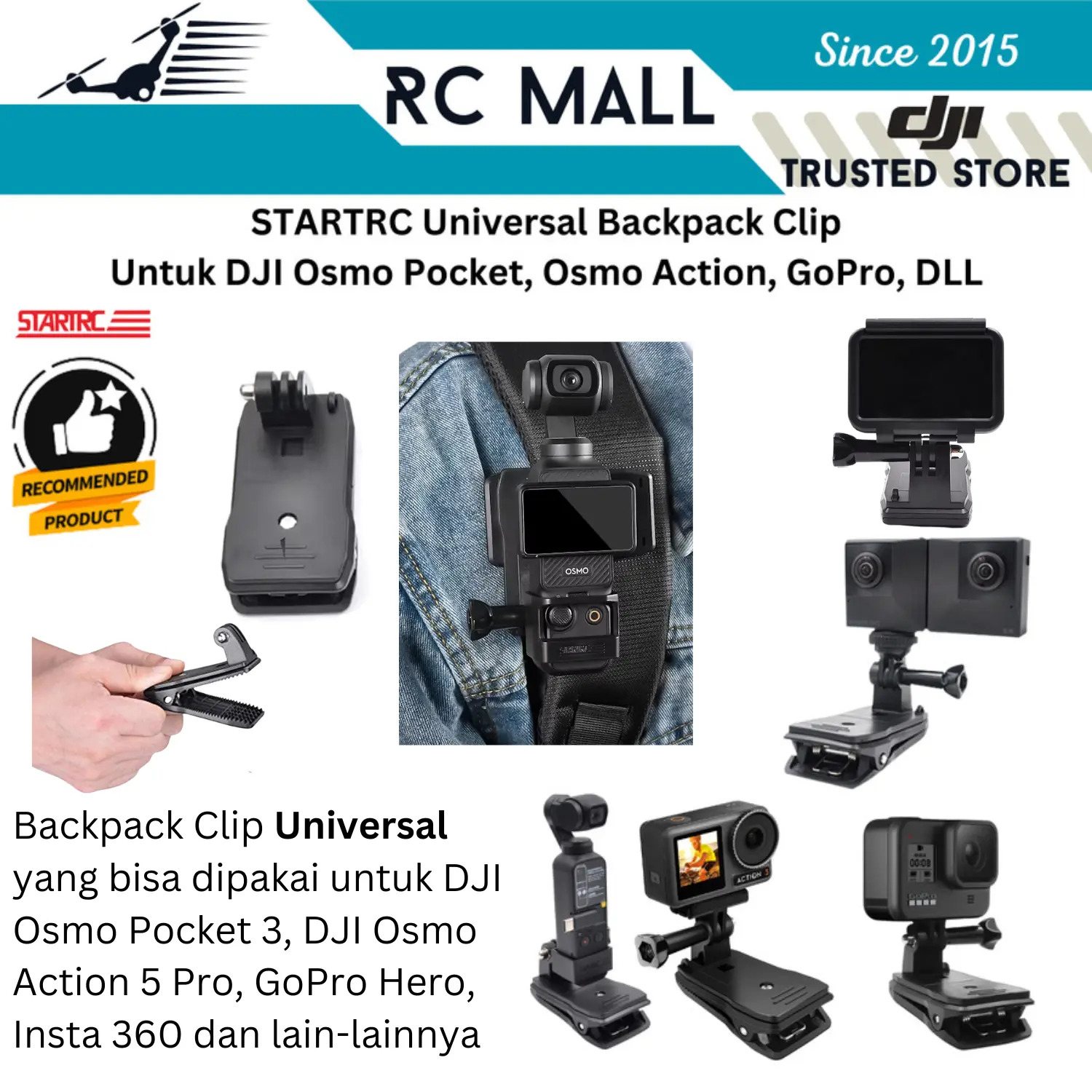 Backpack Clip Mount DJI Osmo Action 5 Pro Gimbal Camera DJI Pocket 3 Action Cam GoPro Insta 360 Universal Bracket Mounting Tas Backpack