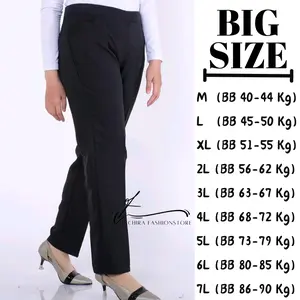 Celana Panjang Karet Kerja Kantor Big Size Wanita Jumbo Kekinian Bahan Melar Highwaist Muat Berat Badan Sampai 90kg