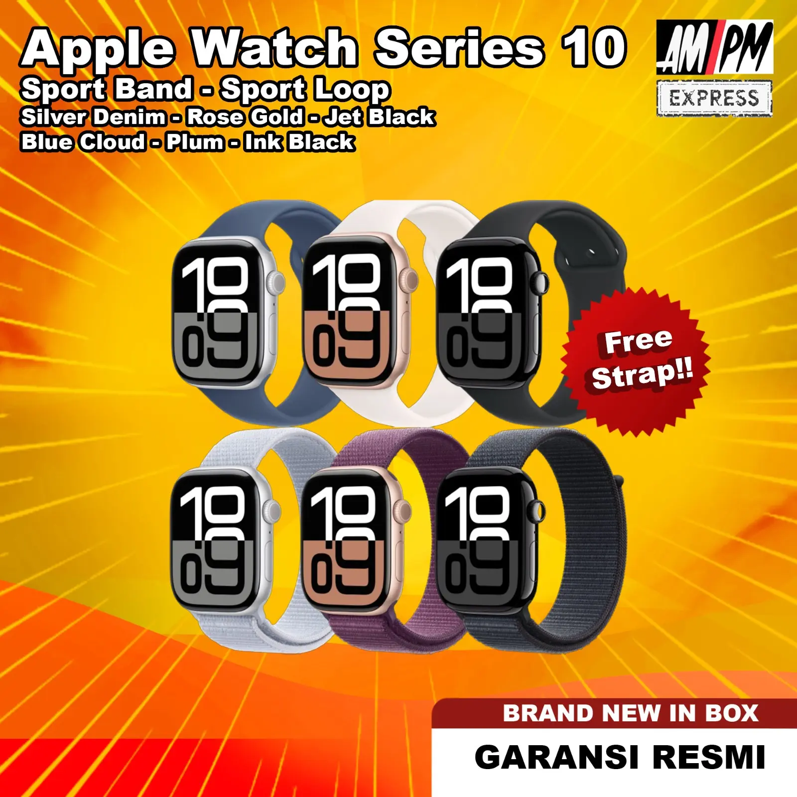 Apple Watch Series 10 42mm 46mm 2024 Silver Rosegold Black Alumunium Case with Sport Band