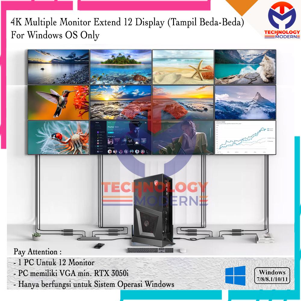 Paket HDMI Extend Display 1 PC Untuk 12 Monitor (Tampil Beda-Beda) For Windows Only