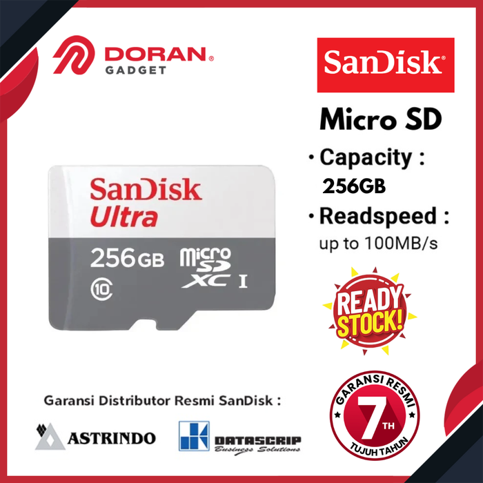 Gambar Sandisk Memory Card Micro SD Ultra 256GB 100Mbps - Garansi Resmi 7 Thn dari Doran Gadget Official Store Kota Administrasi Jakarta Pusat Tokopedia