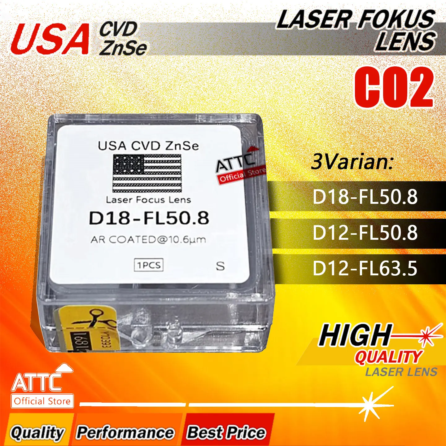 CO₂ Laser Focusing Lens USA CVD ZnSe D12 D18 D20 D25 D28 FL50.8 FL63.5 FL76.2 FL101.6 II-VI