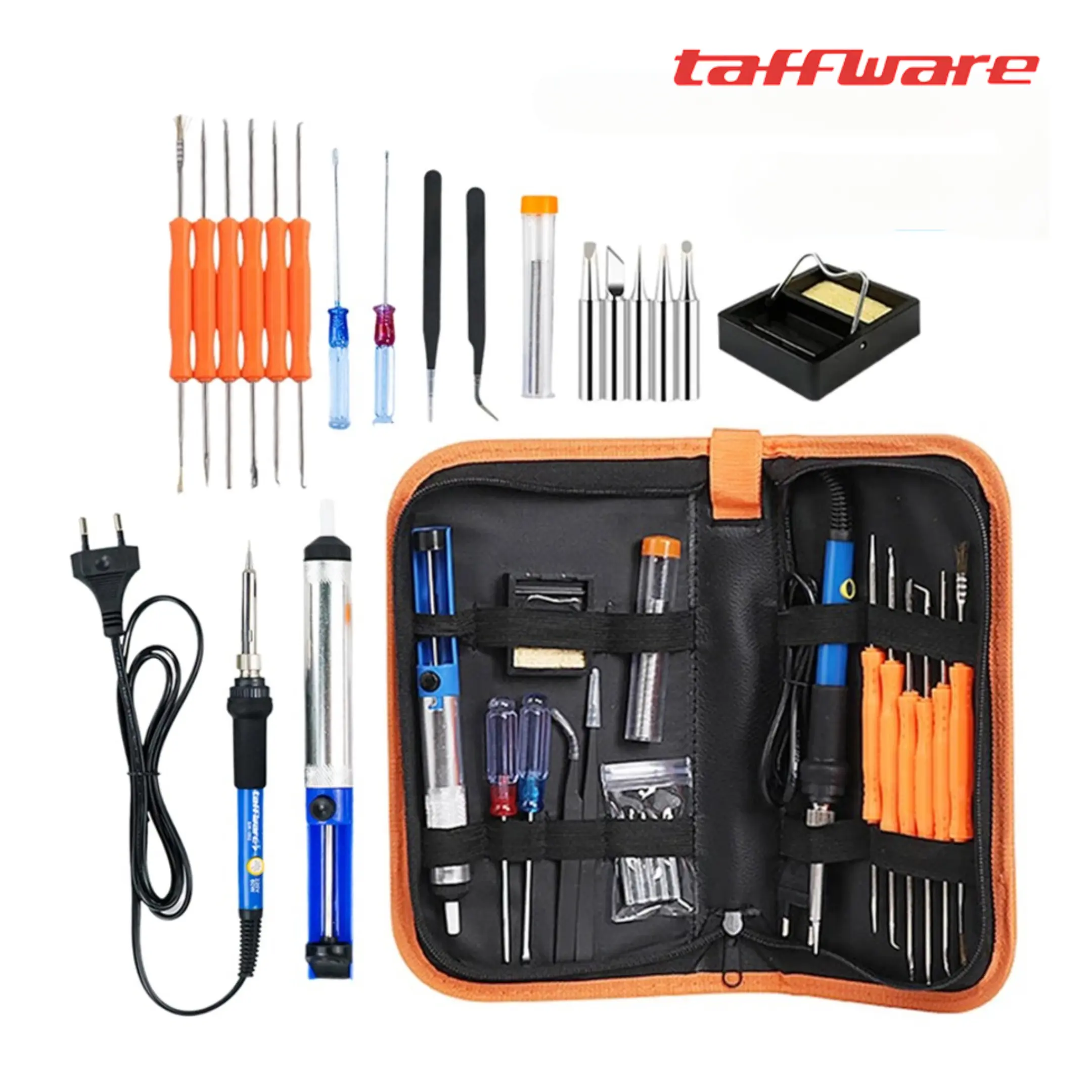 Taffware Solder Listrik 60 Watt Soldering Kit 20 PCS Paket Set Timah Tips Pinset Obeng Tas