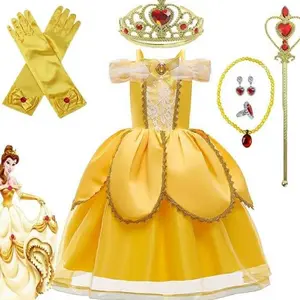 Dress princess Belle set lengkap aksesoris Belle kostum anak baju