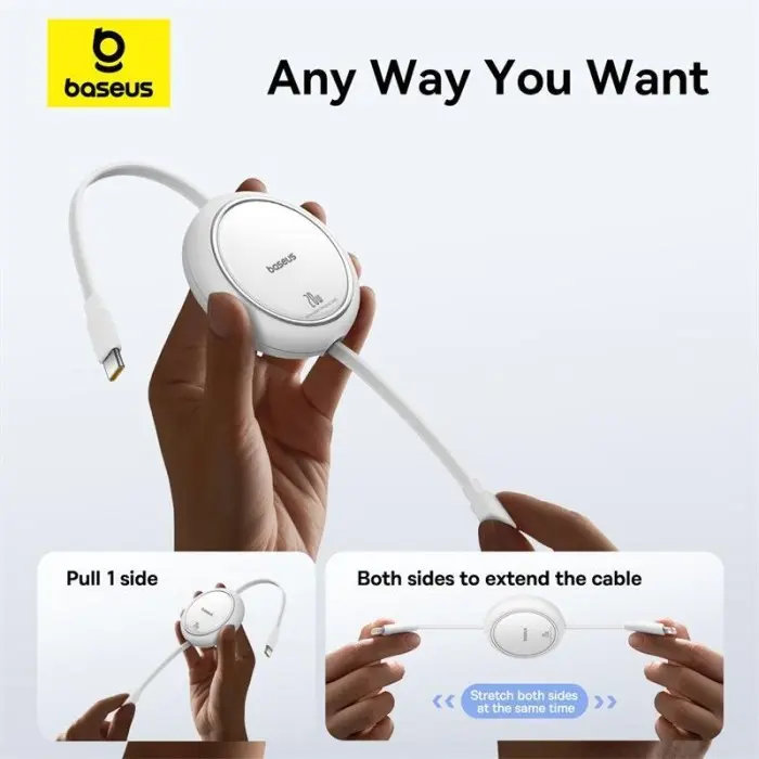KABEL USB TYPE-C TO LIGHTNING IPHONE BASEUS FREE2PULL 20W 1M FAST CHARGING EAST RETRACTABLE DATA CABLE QUICK CHARGE