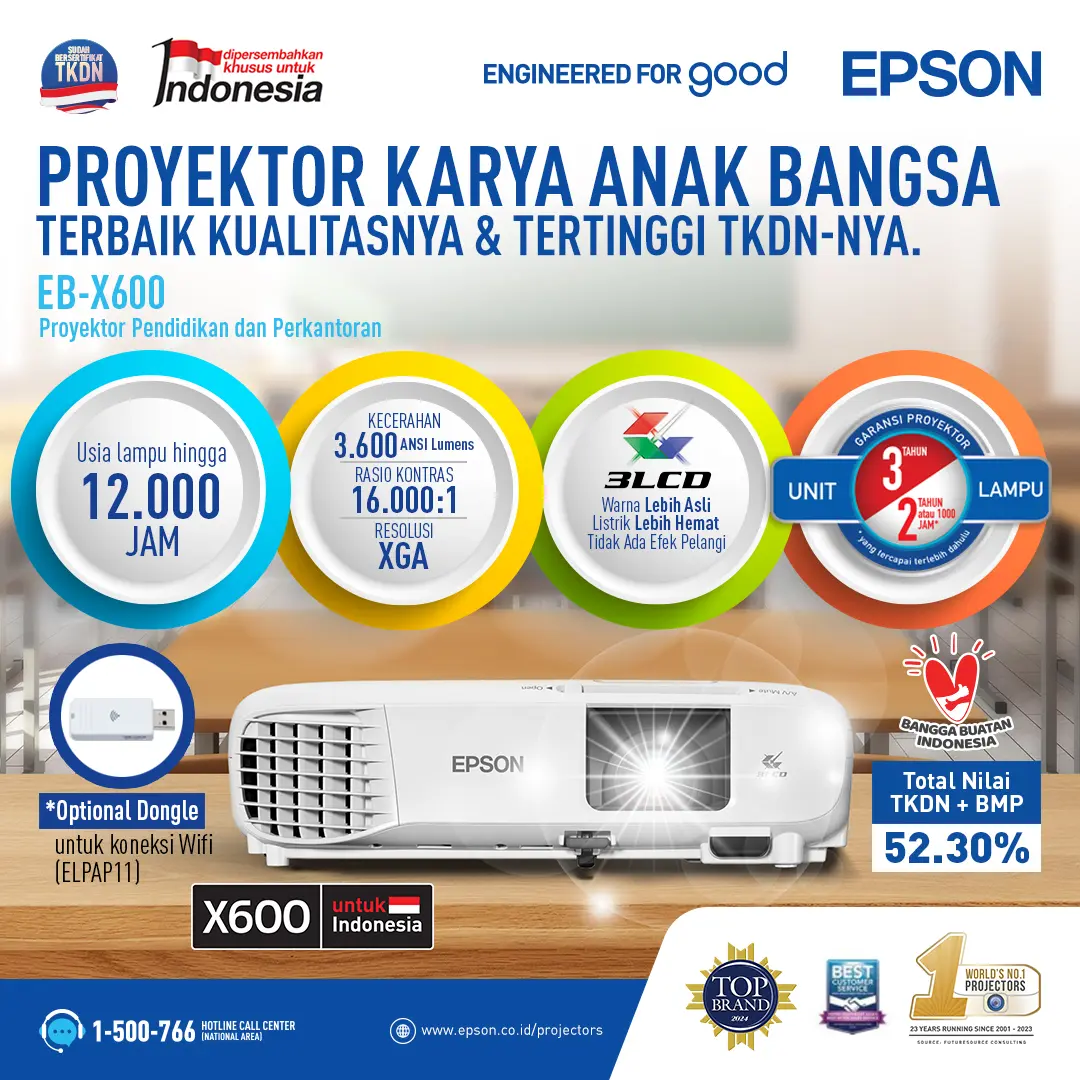 Projector EB X600 TKDN XGA 3600 Lumens HDMI 3 LCD