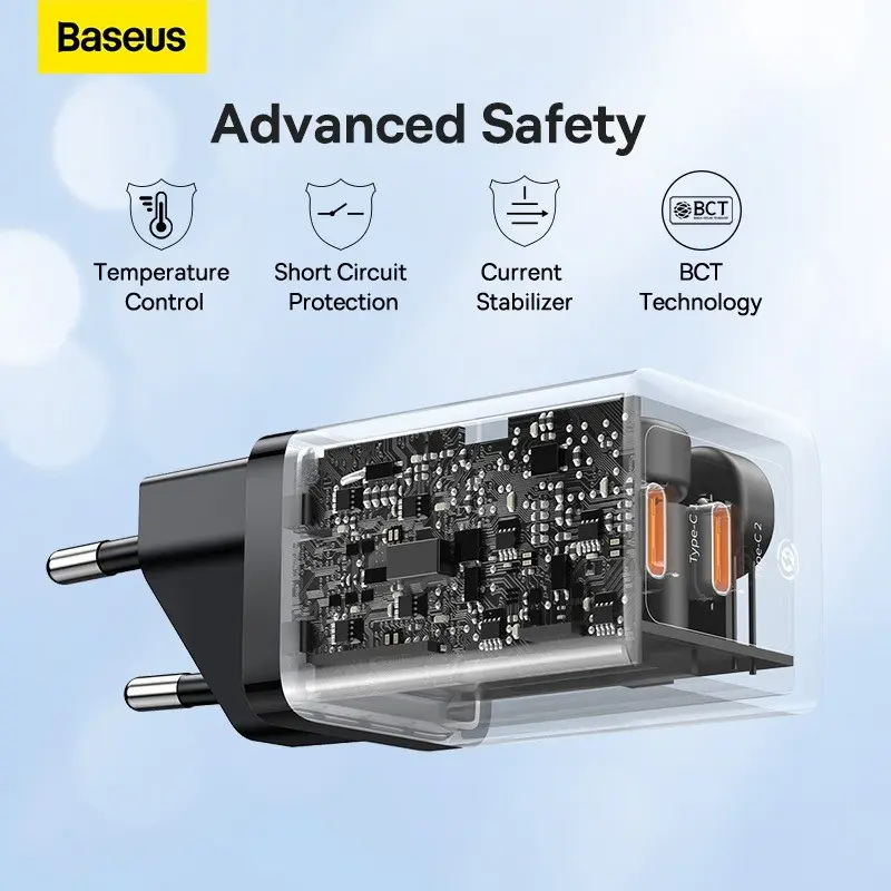 CHARGER ADAPTOR BASEUS GAN5 PRO 2 SLOT USB TYPE-C OUTPUT KEPALA BATOK CAS FAST CHARGING 40W QUICK CHARGE