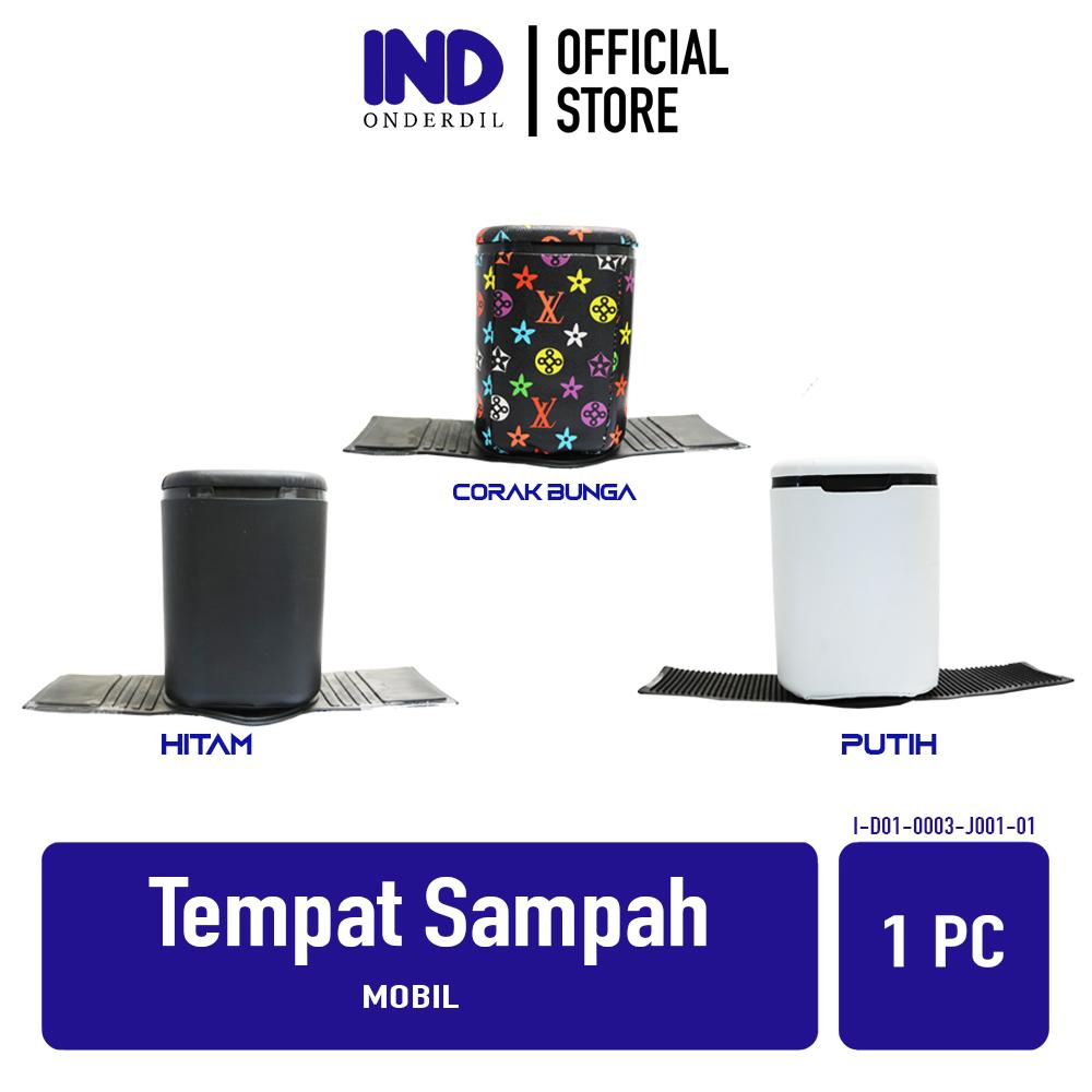 Tempat Sampah Mobil Universal Kotak Kecil Car Dustbin Trashbin Plastik Karet Lapis Kulit Sintetis Hitam Corak Bunga Putih Dengan Karpet - Hitam