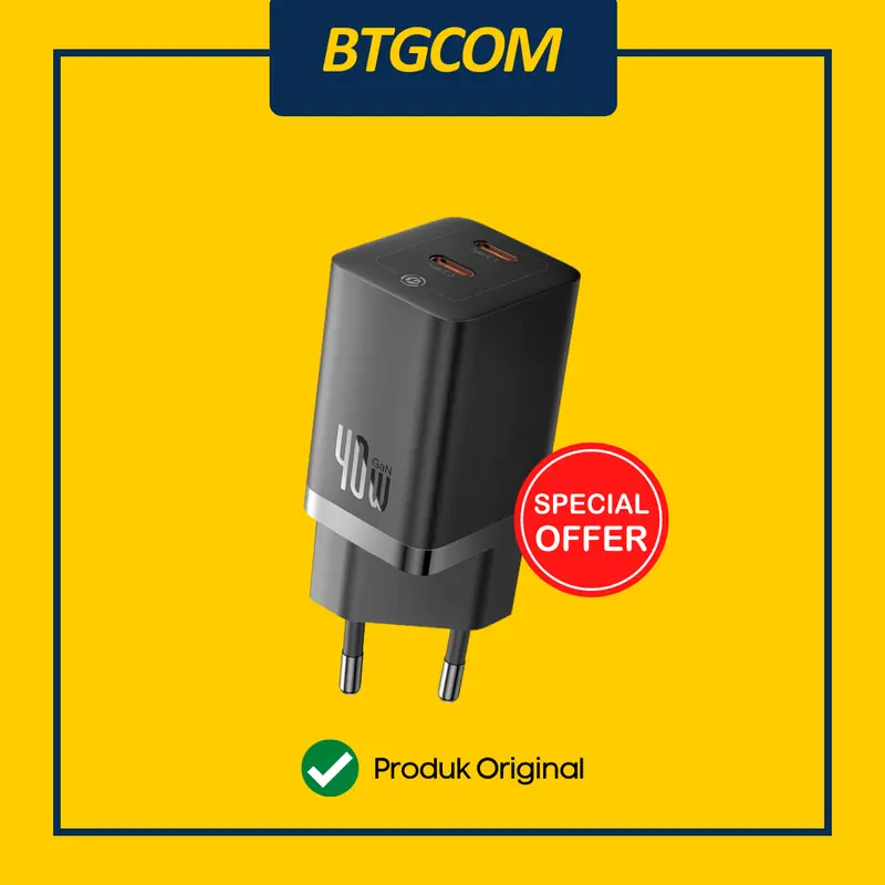 CHARGER ADAPTOR BASEUS GAN5 PRO 2 SLOT USB TYPE-C OUTPUT KEPALA BATOK CAS FAST CHARGING 40W QUICK CHARGE