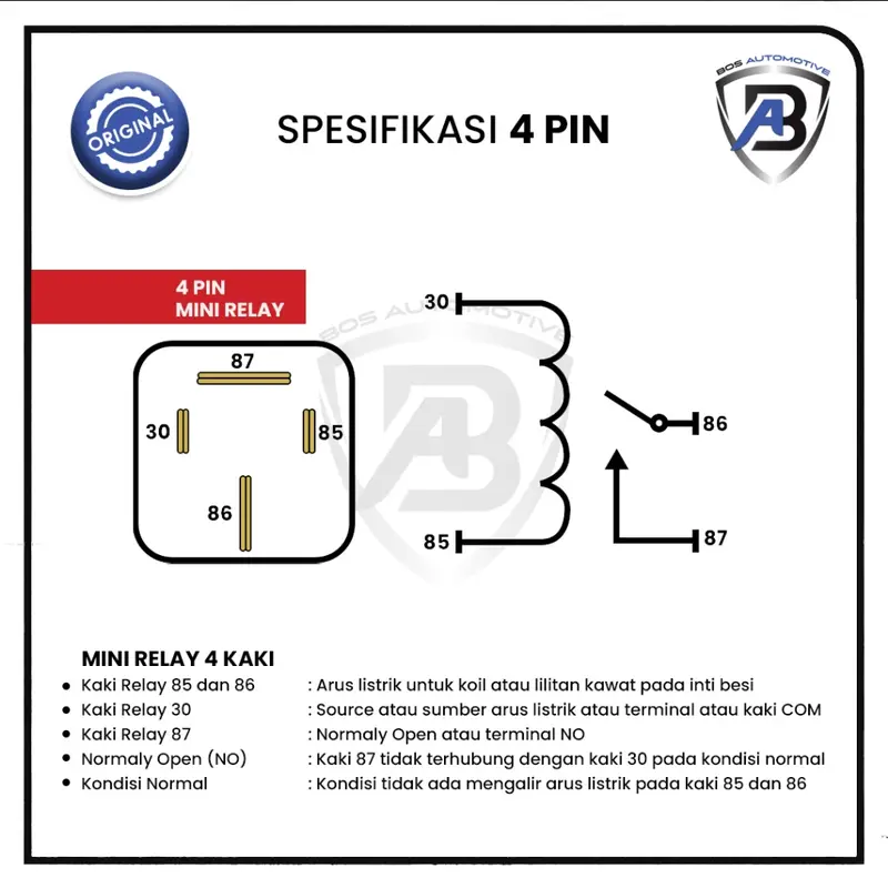 Relay BOSCH Original Kaki 4 - 4 Pin 12V 30 Ampere Mobil & Motor 1