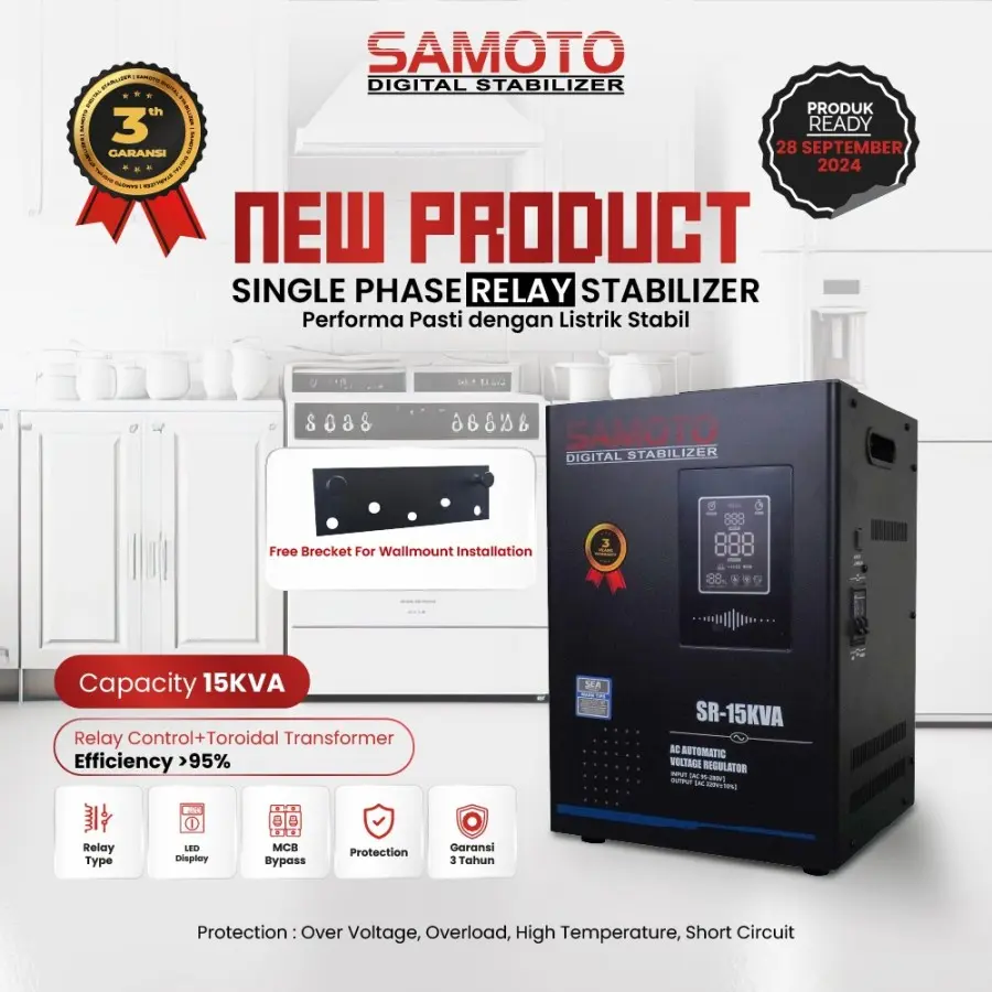 SAMOTO RELAY STABILIZER 15KVA AVR STABILIZER SINGLE PHASE RELAY CONTROLLED SERIES SR15KVA