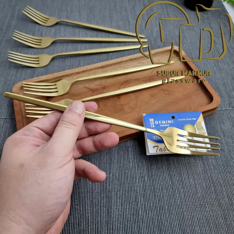 [6 pcs] Garpu Makan Korea GOLD GEMINI SLIM HANDLE Tebal Stainless Steel Table Fork (KORSL/GLD-TBF) 2
