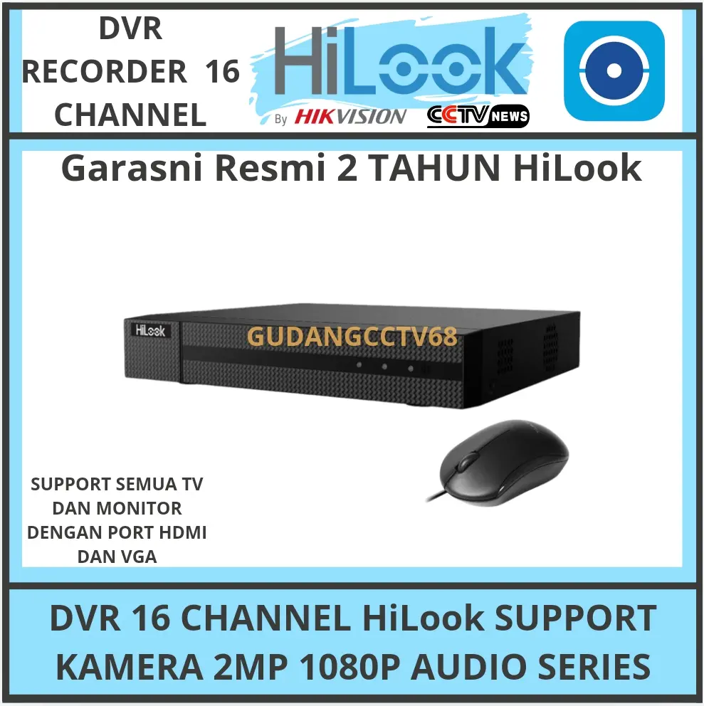 HiLook Digital Video Recorder 16 channel Model : DVR-216G-M1 / H.265 / up to 1080p