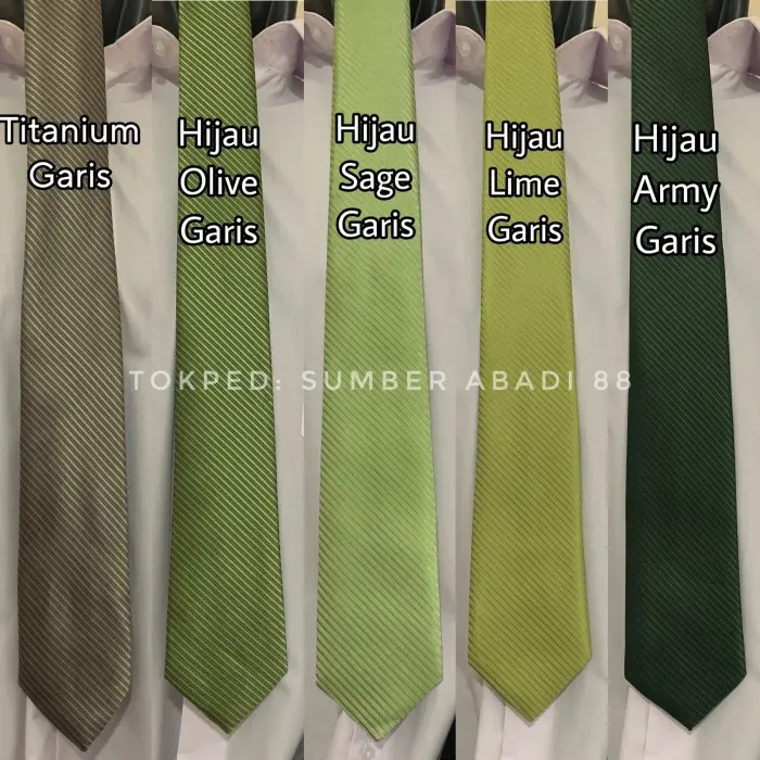 Dasi Pria Ikat Manual Dewasa Panjang Polos dan Motif Garis (Hijau Sage Olive Army Ijo Toska Mint) 1