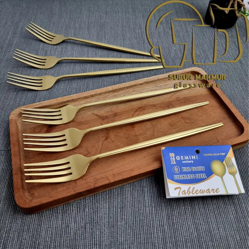 [6 pcs] Garpu Makan Korea GOLD GEMINI SLIM HANDLE Tebal Stainless Steel Table Fork (KORSL/GLD-TBF) 0