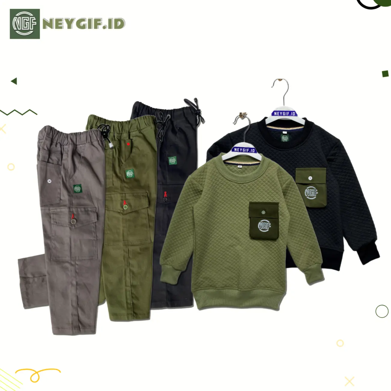 Setelan Anak switer knit celana cargo Panjang Anak usia 4-12 tahun Motif Sweater Fashion