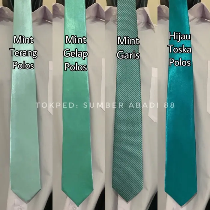 Dasi Pria Ikat Manual Dewasa Panjang Polos dan Motif Garis (Hijau Sage Olive Army Ijo Toska Mint) 3