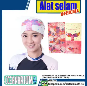 Headwear Oceanarium Pink Whale Headband Scraf Motif Karakter Hewan Scuba Diving Swim Swimming Renang Selam Dive