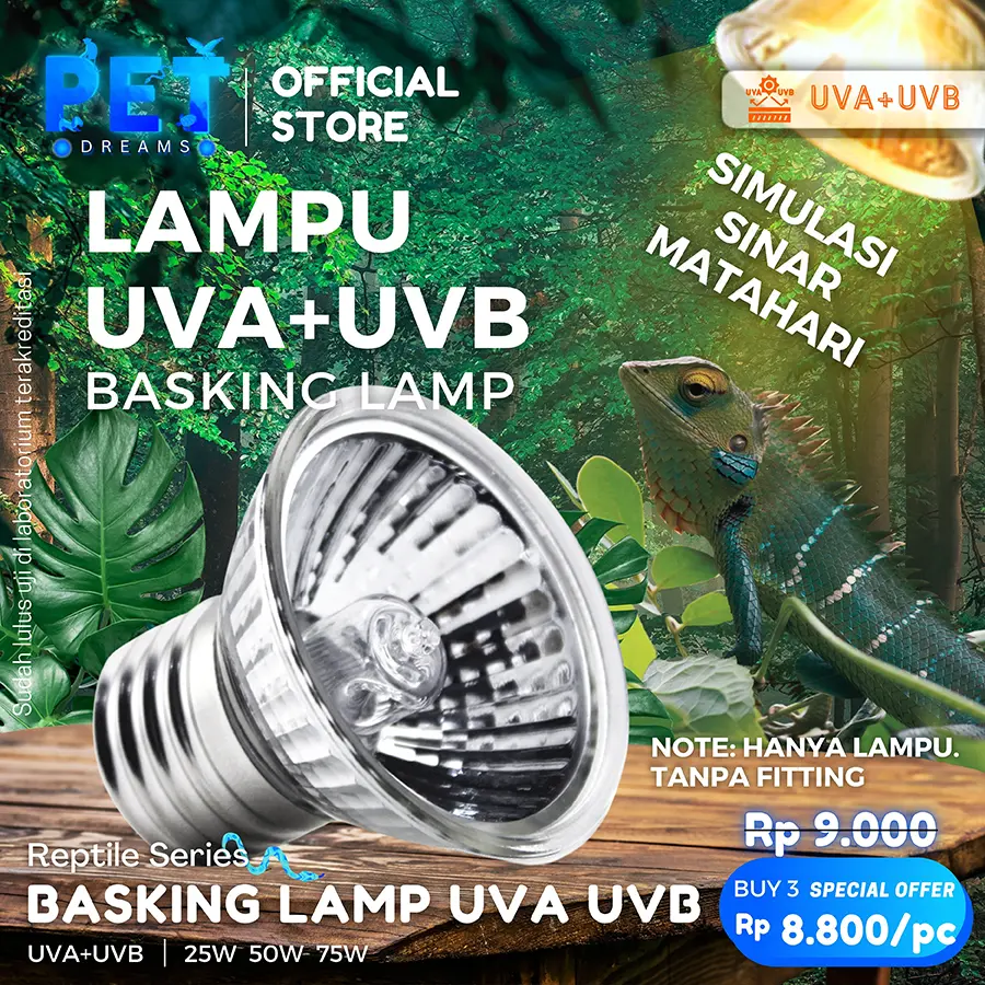Lampu Penghangat Reptile UVA UVB 25W 50W 75W Pemanas Sulcata Kura Air Brazil Reptil UV Basking Lamp