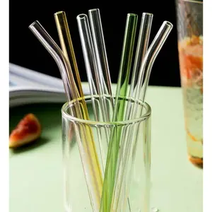 Sedotan Kaca Premium Lurus Bengkok Transparan Anti Panas reusable Glas