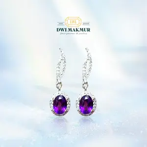 Certified,Elegant AMETHYST Ladies Earrings silver gold plated