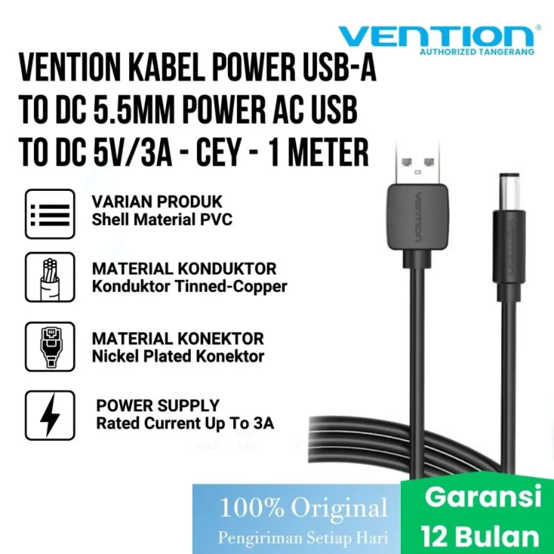 Vention Kabel Power USB-A to DC 5.5mm Power AC USB to DC 5V/3A - CEY