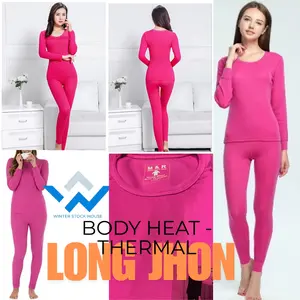 Long Jhon wanita bahan waffle Setelan body heat longjhon  hangat untuk cuaca dingin candy ping