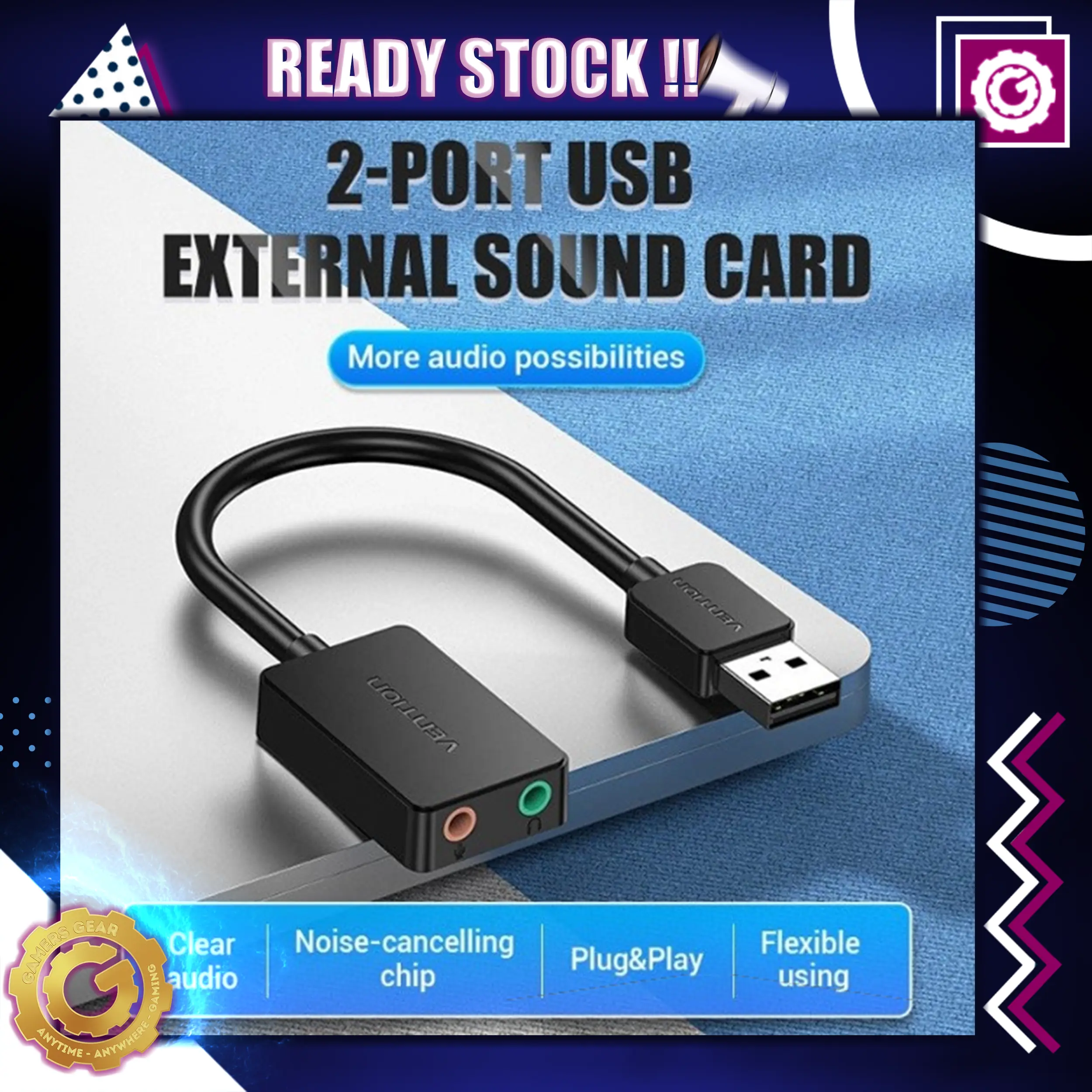 Vention 2-Port USB External Sound Card 0.15M Black